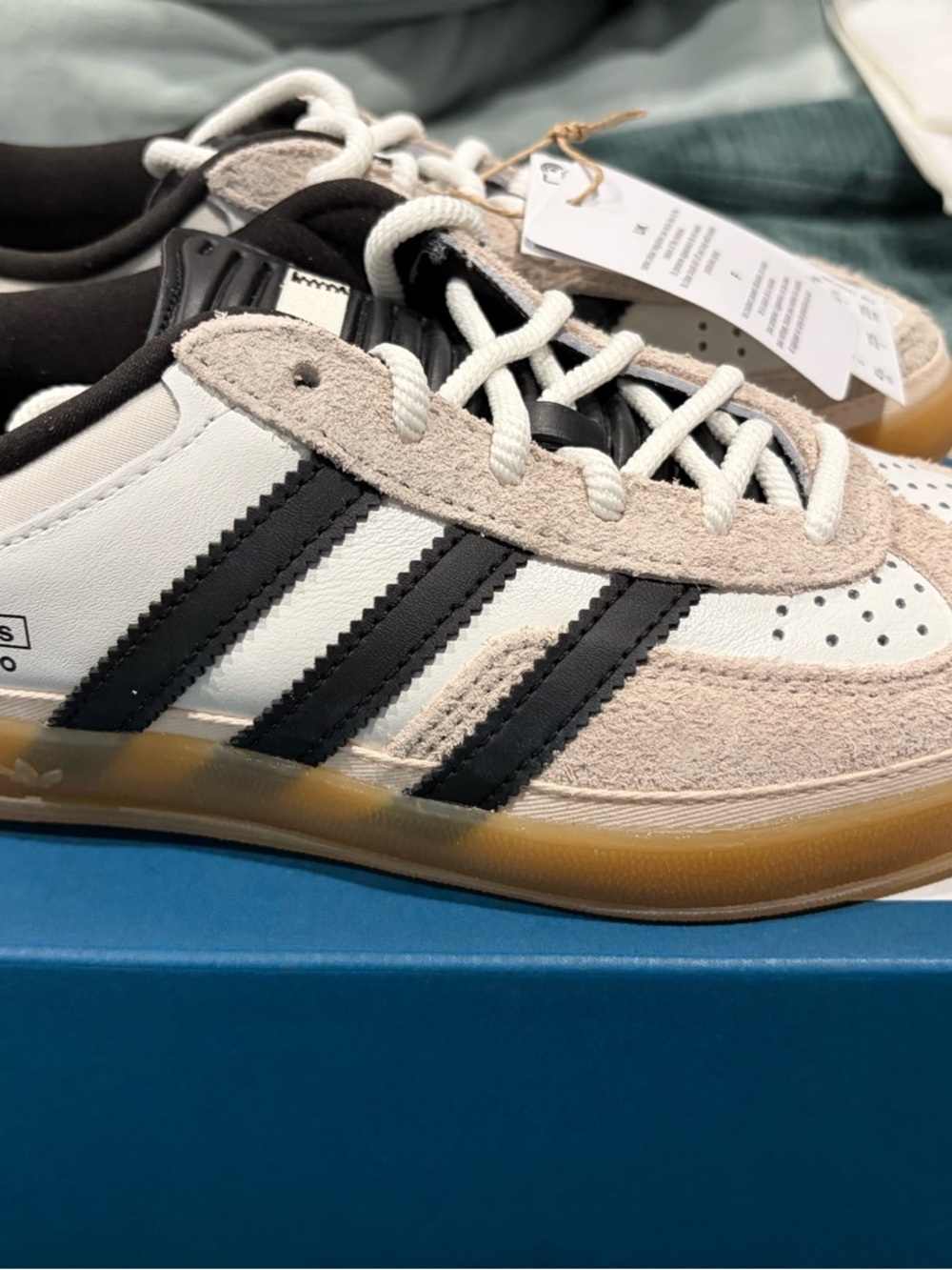 Bad Bunny adidas Men’s White, Black & Tan Suede-Trim Low-Top Sneakers